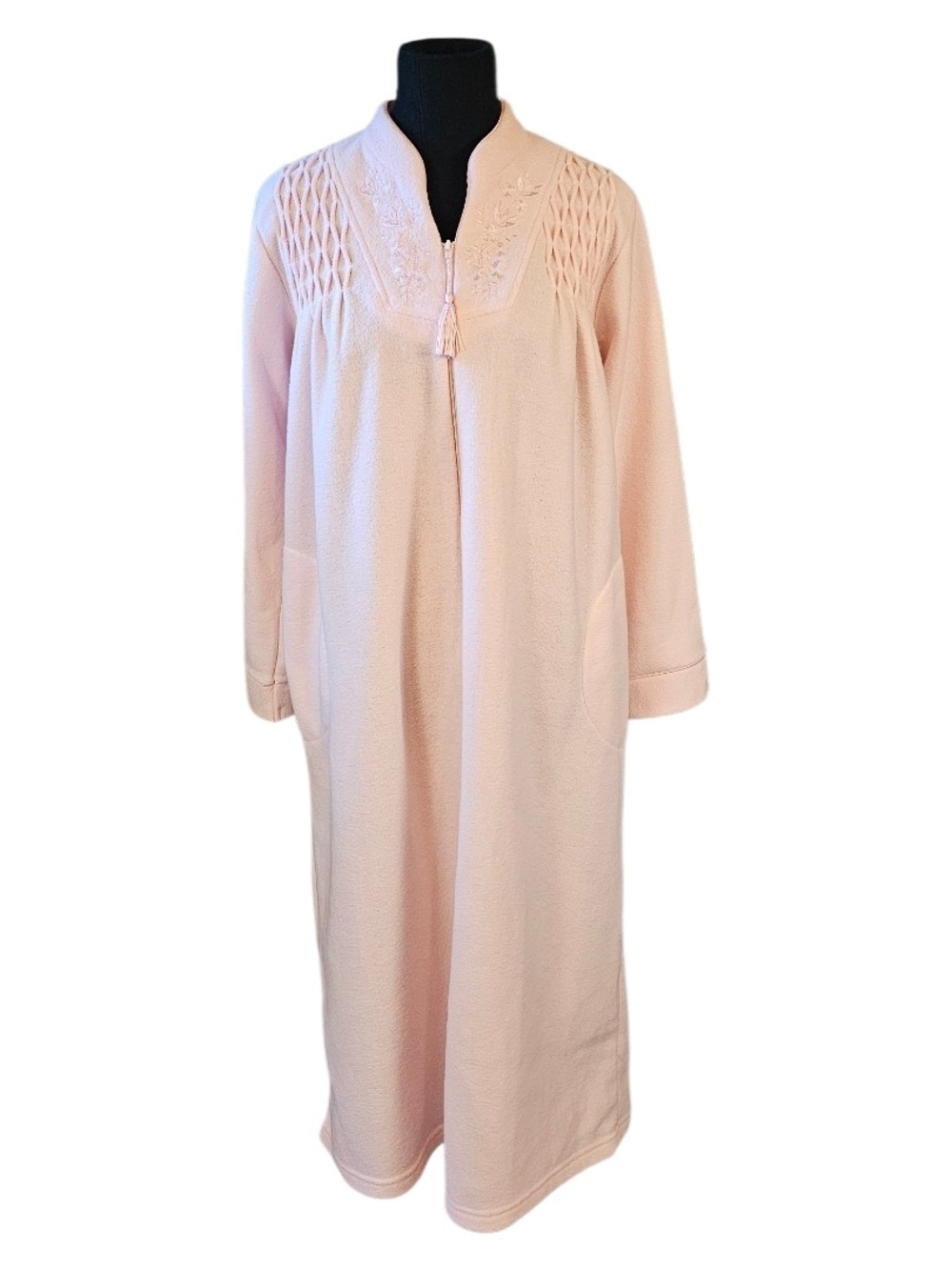 Miss Elaine Pink Embroidered Zip Front Robe Housecoat Medium